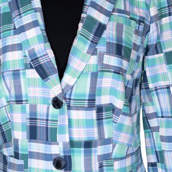 Talbot's Womens Blazer Green Blue Plaid Check Two Button Lined Suit Jacket 8 NWT - Picture 4 of 10